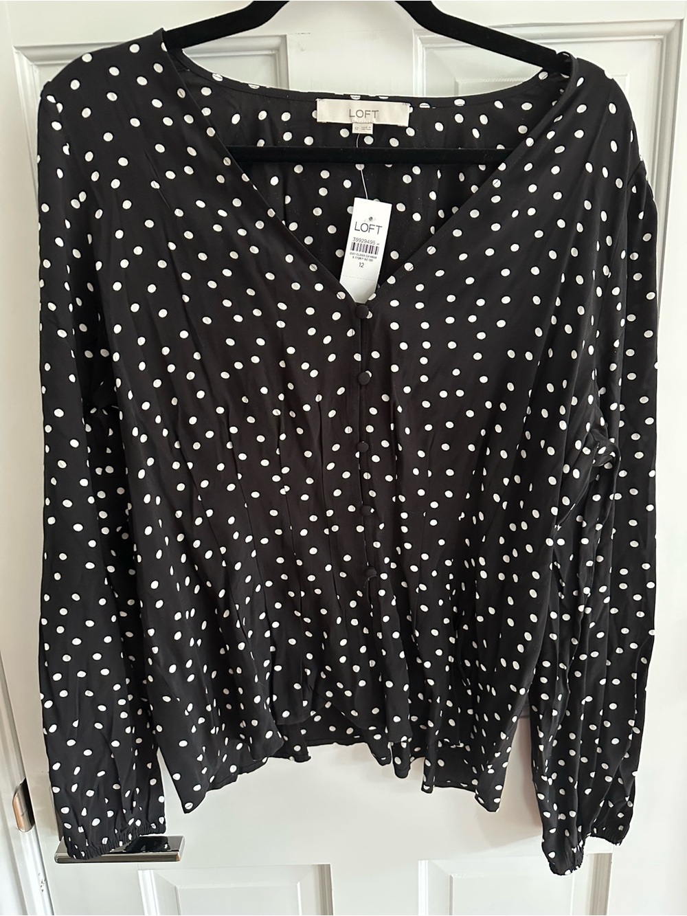 LOFT Black Polka Dot V-Neck Long Sleeve Blouse
